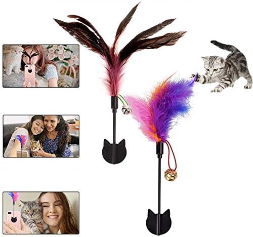 ZC GEL Feather Cat Toys (2 Pcs),Cat Selfie Stick Phone Attachment with Reusable and Removable Damage Free with all cellphone,Funny Feather Wand and Bells Attract Cat’s Attention to Take Photo or Sport