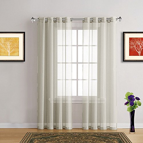Warm Home Designs Pair of 2 Short Size 54" (Width) x 63" (Length) Beige (Light Taupe) Sheer Window Curtains. 2 Elegant Voile Panel Drapes are 108 Inch Wide Total - K Beige 63" - Thumbnail 3
