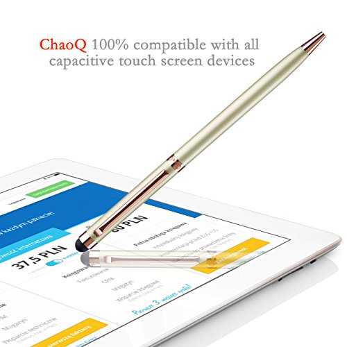 CHAOQ Stylus Pens, [ 2 Pcs / Gold ] Ball Pens Black Ink & Stylus for Touch Screens, iPad, iPhone, Tablet, Kindle Fire with 12 Extra Rubber Tips 4 Extra Pen Refills - Thumbnail 5