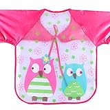 Unisex Baby Waterproof Sleeved Bib Eat and Play Smock,Toddler Apron of PEVA Giraffe