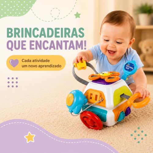 Brinquedo Sensorial Bebê Infantil Montessori 10 em 1 Cubo de Atividades Educativo, Coordenação Motora, Desenvolvimento Cognitivo, Estímulo Tátil, Aprendizado Precoce, Crianças 1 2 3 Anos