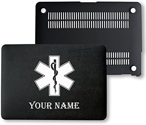 MacBook Pro Retina 13 Case, PU Leather Black Hard Shell Snap On Case Cover Only Fits on MacBook 13 inch Pro Retina Display (A1502 &amp; A1425) (Medical Symbol Custom Name)