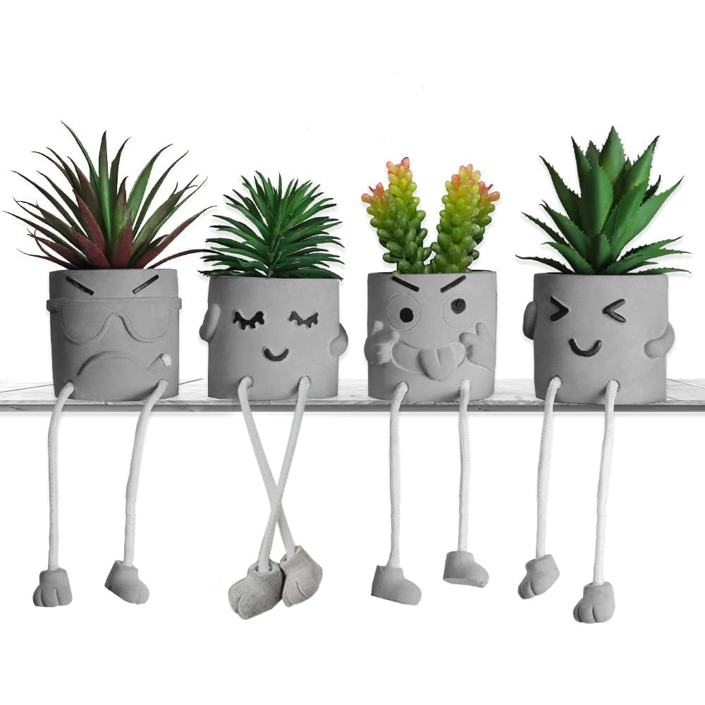 Photo 1 of MAKHOT Artificial Succulents Potted Plant Set, Faux Succulents Office Decorations for Work Desk, Fake Plant Wall Shelf Decor for Gift, Bathroom Small Plants Decoration, Mini Plants Window Sill Decor