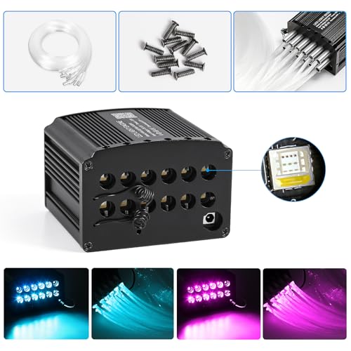 Car Starlight Headliner Kit, 4 Colours, 32 W Twinkle & Meteor Fibre Optic Ceiling Lights, 2 in 1 Light Engine, 1000 Pieces x 0.03 in x 13.1 ft + 240 RGBW Shooting Stars Lights for Car Roof Décor
