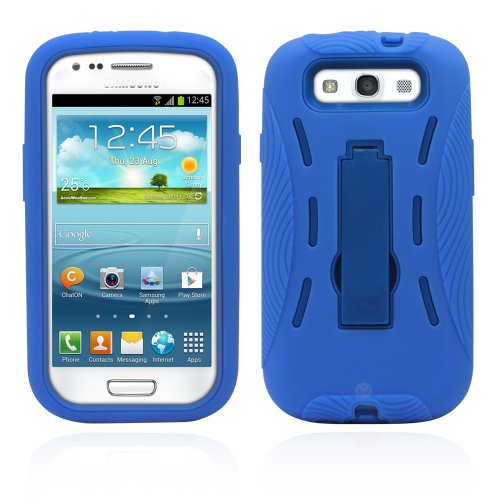 Galaxy S3 Case, MagicMobileÂ® Premium Heavy Duty Hybrid Shockproof Armor Cover Blue Silicone Layer and Blue Hard Plastic Shell with Kickstand + MagicMobile Charm