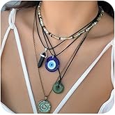 QUMAOJEW Layered Choker Necklace for Women Evil Eye Pendant Link Stack Chain Adjustable Boho Vintage Necklace Jewelry