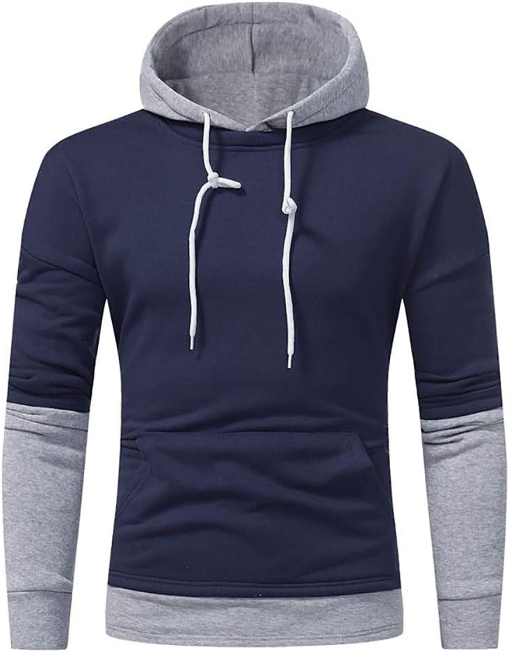 Triskye Men's Hoodies, Patchwork Crewneck Jacket Athletic Warm Sweatshirt with Pocket