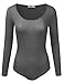 Doublju Stretchy Scoopneck Rayon & Ribbed Knit Bodysuit (Made In USA / Plus size available) CHARCOAL LARGE