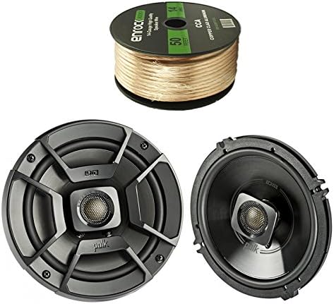 Polk 2X Audio 6.5" 300W 2 Way Car/Marine ATV Stereo Coaxial Speakers, Enrock Audio 14 AWG Gauge 50 Feet Speaker Wire Cable