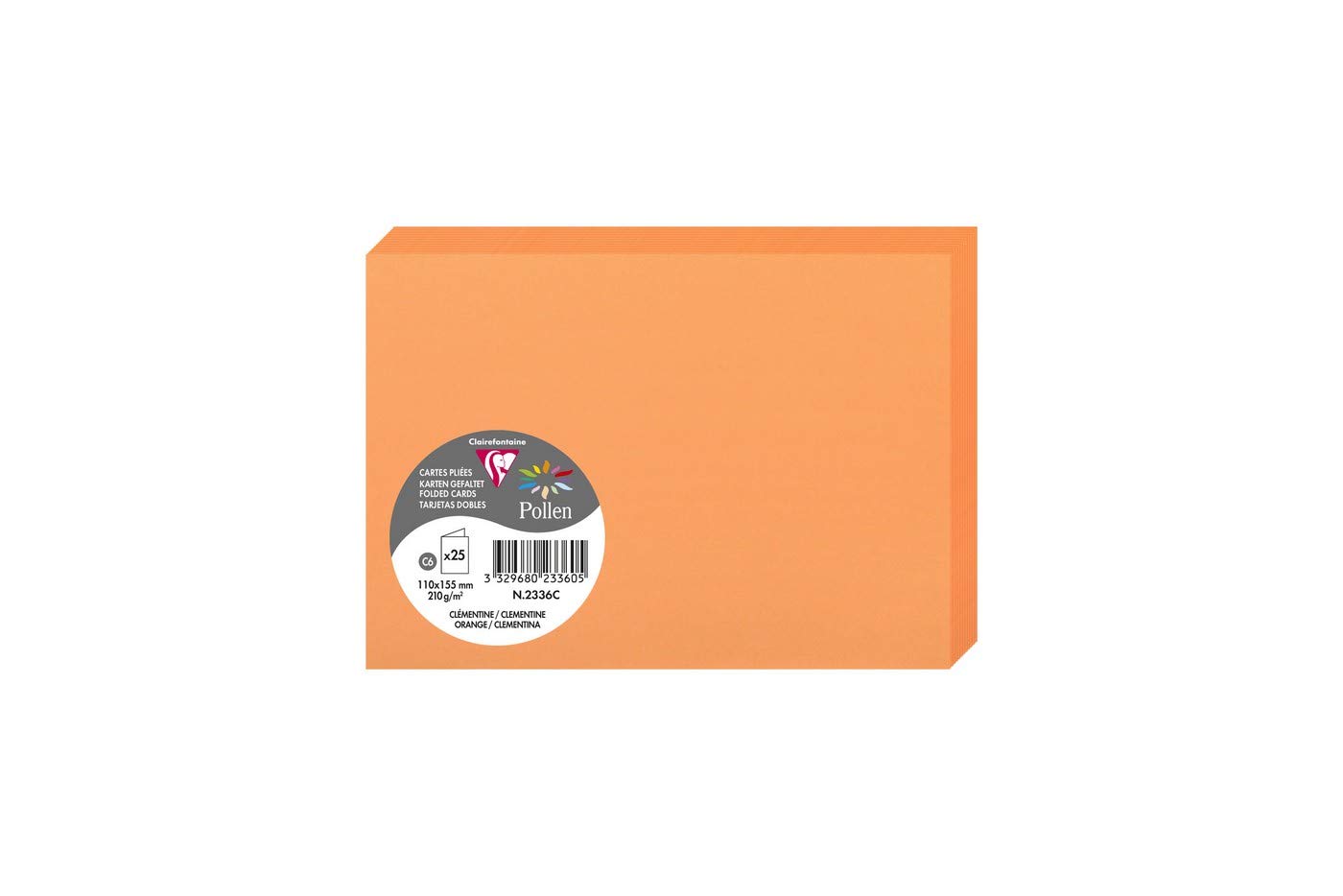 Clairefontaine 2336C Pack of 25 Double Cards Format C6 11x15,5cm 210gsm colour Orange Invitation Correspondence Cards Pollen Range Premium Smooth Paper