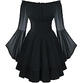 Scarlet Darkness Women Corset Dress Off Shoulder Bell Sleeve Ruffled Fairy Mini Dress