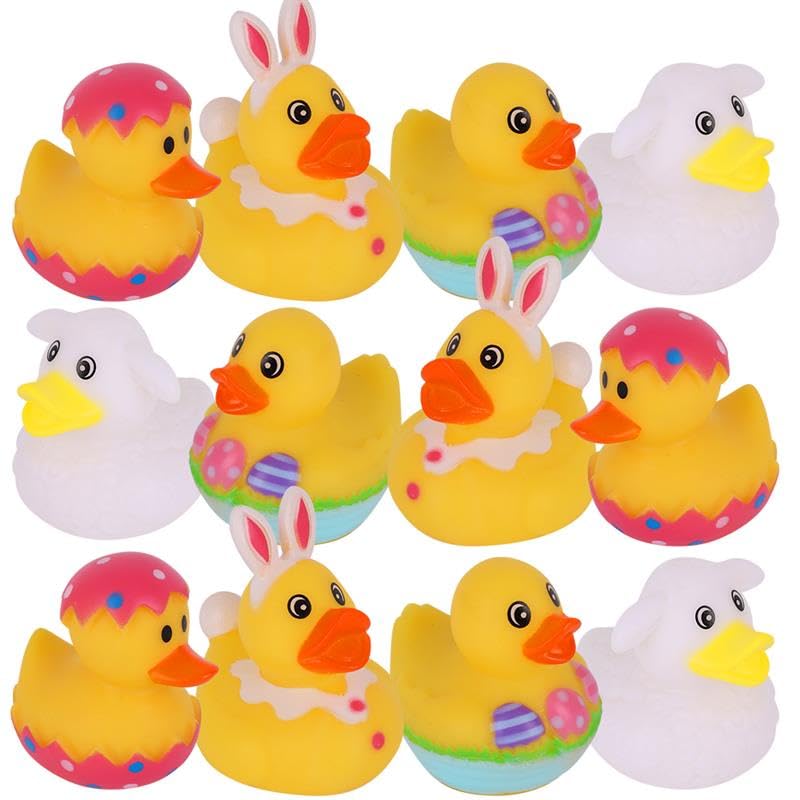 ArtCreativity 2.5 Inch Easter Rubber Ducks for Kids – Pack of 12 Assorted Mini Easter Ducks, Easter Basket Stuffers, Egg Hunt Surprise Toys, Easter Party Favors, Jeep Ducks & Bath Toys