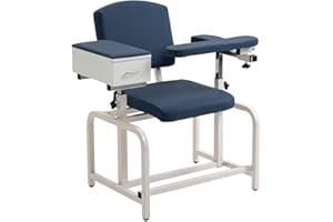 CARENOVO Medycare Lab Draw Chair Phlebotomy with Padded Flip Arm and Drawer (Blue)