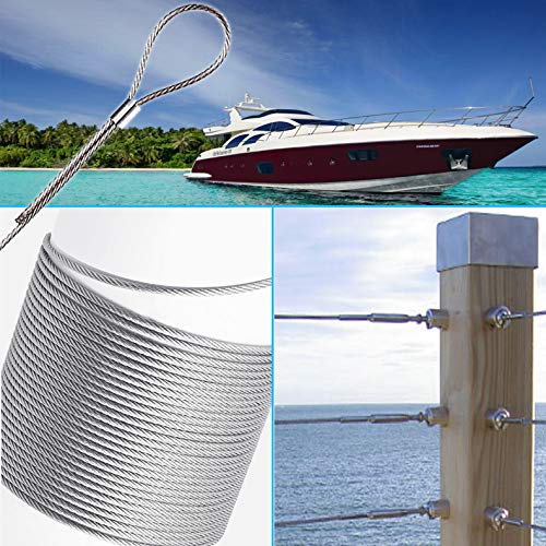 Amadget Stainless Steel Wire Rope, 316 Marine Grade Cable Railing Kit, Aircraft Wire Rope & Picture Hanging Kit for Railing, Decking, DIY Balustrade, Boat Marine Hardware (1/16" x 33 Feet)