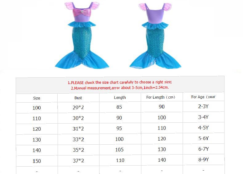 Little Girls Mermaid Costume, Princess Mermaid Ariel Costumes with Accessory, Mermaid Dress Costume For Fancy Dress Up Cosplay Party Birthday Party