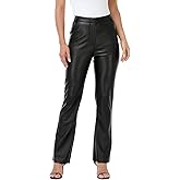 HDE Women's Faux Leather Pants High Waisted Straight Leg Trousers with Pockets