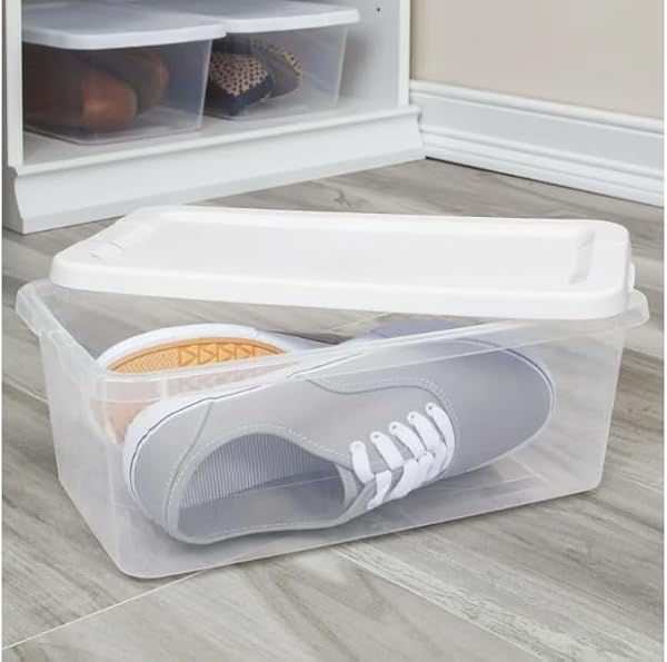 STERILITE STORAGE BOXES, 13.5L X 8W X 4.8H INCHES (34.3 X 20.3 X 12.2 CM), 6 QT, CLEAR WITH WHITE LID, PACK OF 10