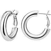 Chunky Hoop Earrings for Women 18K Real Gold Plated Thick Round Gold Hoops Earrings Hypoallergenic Tube Statement Earring Gift 25/30/40MM