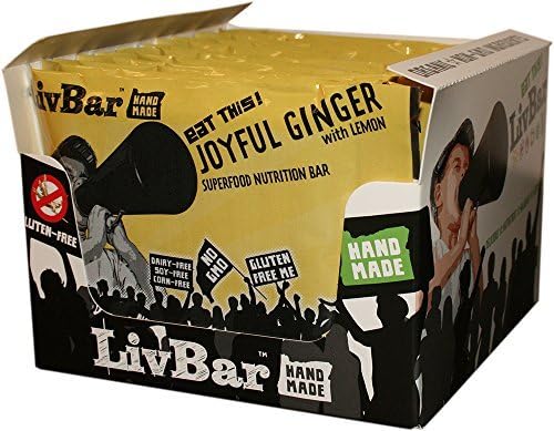 LivBar - Vegan Ginger Lemon Turmeric Organic Superfood Nutrition Bar - USDA Certified - Non-GMO - Gluten Free, Peanut Free, Soy Free, Dairy Free, Protein Snack Bars with Compostable Wrapper - 12 Pack