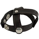 Doc Johnson Red's Black Leather - Cock Strap - 3 Piece Cock and Balls Divider