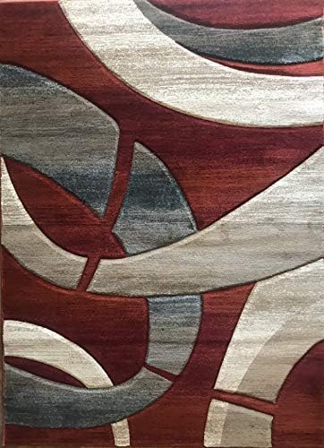 Modern Contemporary Geometric Area Rug Rust Terra Cotta Burgundy Blue & Beige Sculpture Design 248 (8 Feet X 10 Feet 6 Inch)