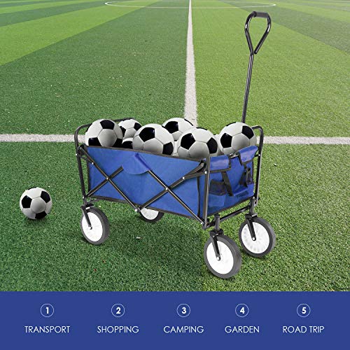 femor Collapsible Folding Outdoor Utility Wagon, Heavy Duty Garden Cart for Shopping Beach Outdoors (Blue) - Thumbnail 6
