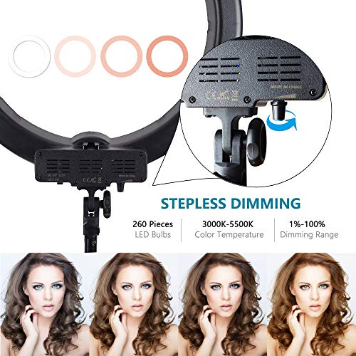 Lusweimi 18" 55W 2700-5500K LED Round Ring Light Kit Adjustable Colored With Stand Mirror, Warm/White Color Temperature Camera Mirror YouTube Video Makeup Lighting Circle selfie IphoneX/XR/XRMAX