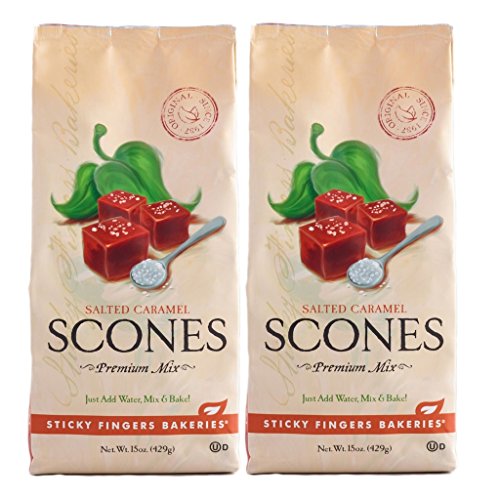 Sticky Fingers Scone Mix (Pack of 2) 15 Ounce Bags - All Natural Scone Baking Mix (Salted Caramel)