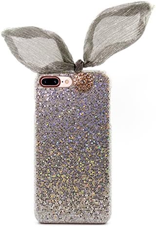 Caselegance iPhone 7 Plus 5.5" Chic Cute Rabbit Ear Bow Sparkle Glitter Diamond Luxury Hard Slim Fit Protective Phone Case SILVER