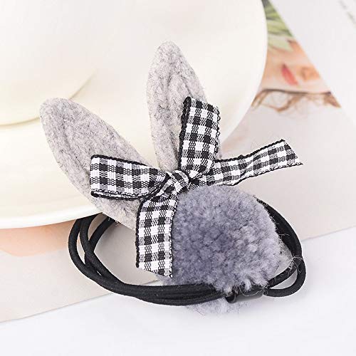 Wall of Dragon Vintage Plaid Bows Hair Bands Cute Rabbit Ear Pompom Hair Rope Elastic Ponytail Holders Hair Accessories