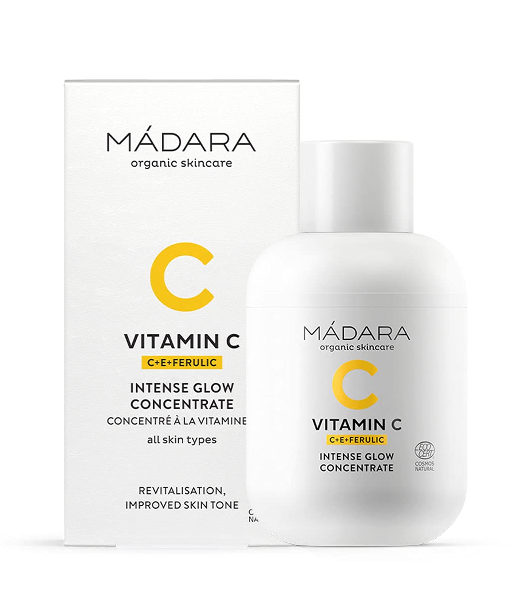MÁDARA Vitamin C Intense Glow Concentrate - Organic Brightening Serum with Ferulic Acid & Vitamins C+E - Anti-Aging, Hydrating, 30ml - Vegan & Cruelty-Free