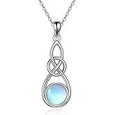 HBLICY Celtic Knot Necklace 925 Sterling Silver Moonstone/Turquoise/Opal/Amethyst Pendant Necklace Irish Jewelry Gifts for Women