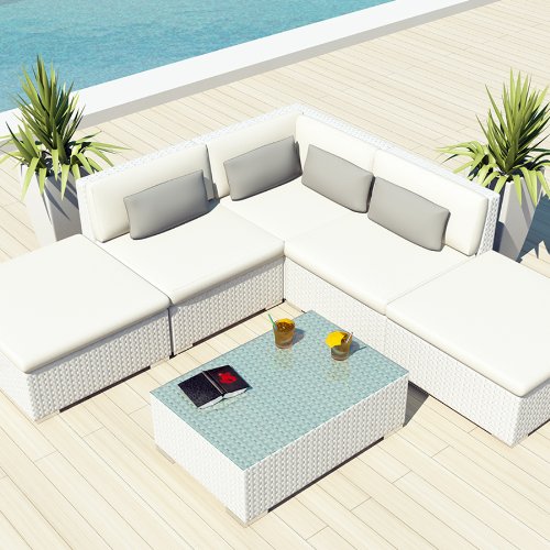 Uduka Outdoor Sectional Patio Furniture White Wicker Sofa Set Porto 6