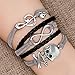 Gray Black Braided Leather Wrap Bracelet Sideways Infinity Skull Music Note Girls Wristband Bracelets