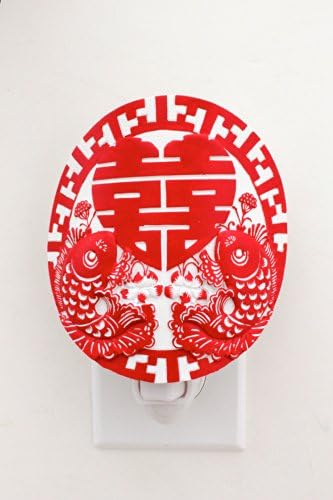 Chinese Symbol Red Double Fish &amp; Heart Double Lucky Nightlight Night Light Night Lite