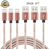 iPhone Cable,Aonsen 3Pack 6FT Nylon Braided Cord 8 Pin to USB Lightning Charger for iPhone 7/SE/5/5s/6/6s/6 Plus,iPad Air/Mini,iPod,Compatible with iOS10(Rose Gold)