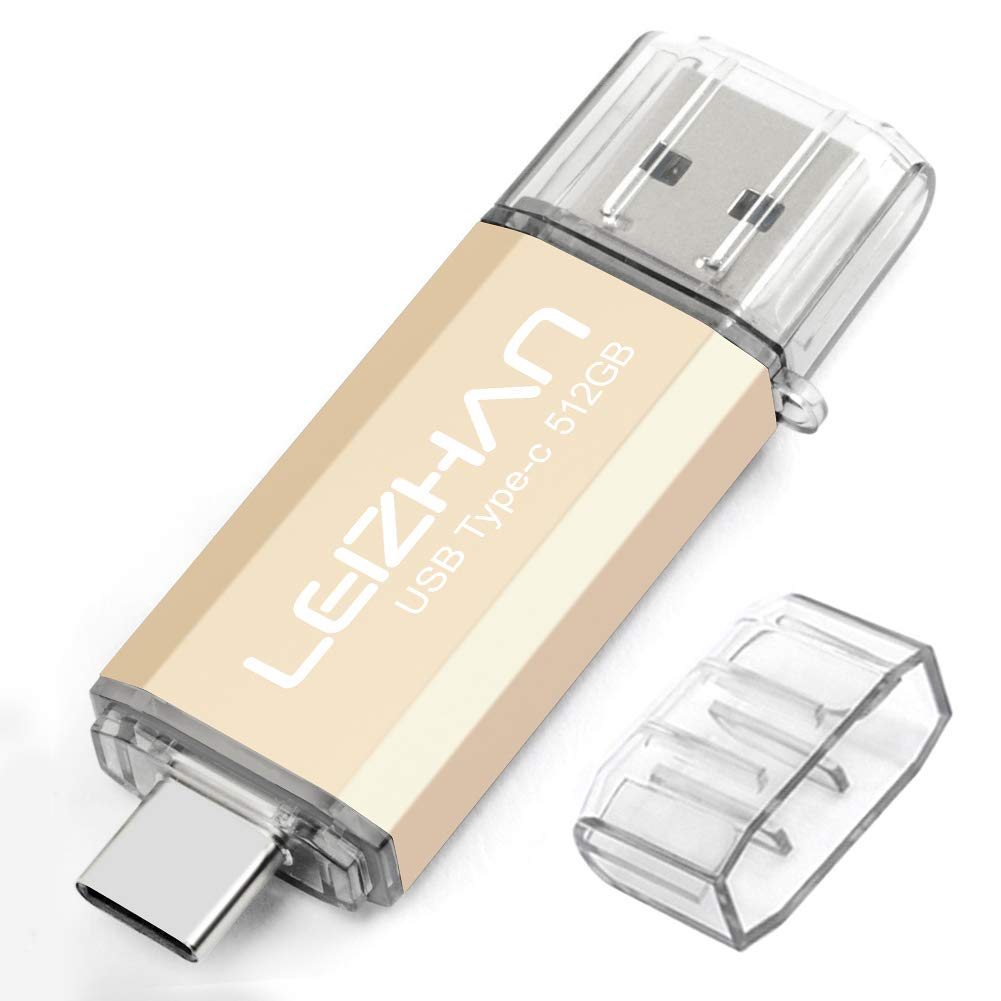 leizhan 512GB USB 3.0 Flash Drive Thumb Drives Jump Drive USB Memory Stick Type-C/USB-A 2 in 1 - Gold
