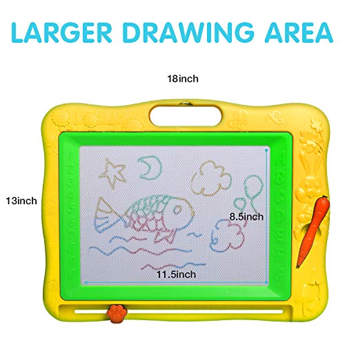 Gamenote Large Magnetic Drawing Board Education Doodle Toys for Kids, Colorful Erasable Magnet Writing Sketching Pad for Toddlers Learning (Yellow)