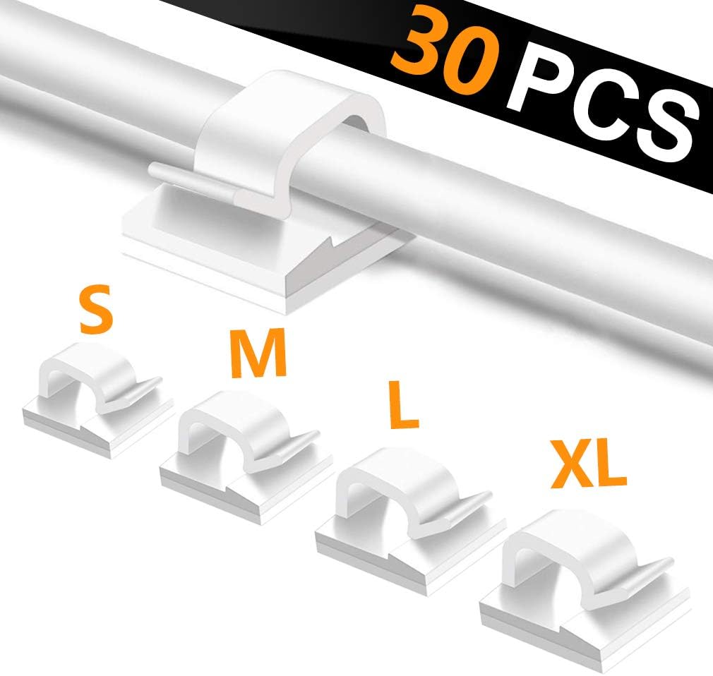 30pcs White Adhesive Cable Clips, Wire Clips,Car Cable Organizer,Cable Holder,Cable Wire Management,Cable Holder for Car,Office and Home（Included S Size, M Size, L Size and XL Size Cable Clips）