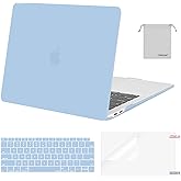 MOSISO Compatible with MacBook Air 13 inch Case M1 Chip 2021-2018 Release A2337 A2179 A1932, Plastic Hard Shell&Keyboard Cover&Screen Film&Storage Bag for MacBook Air 13.3 inch Case, Airy Blue