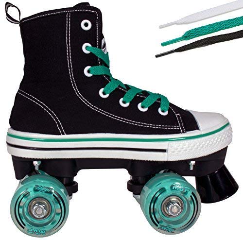 Hype Roller Skates for Girls and Boys MVP Kidâ€™s Unisex Quad Roller Skates with High Top Shoe Style for Indoor/Outdoor (Black & Teal, 6)