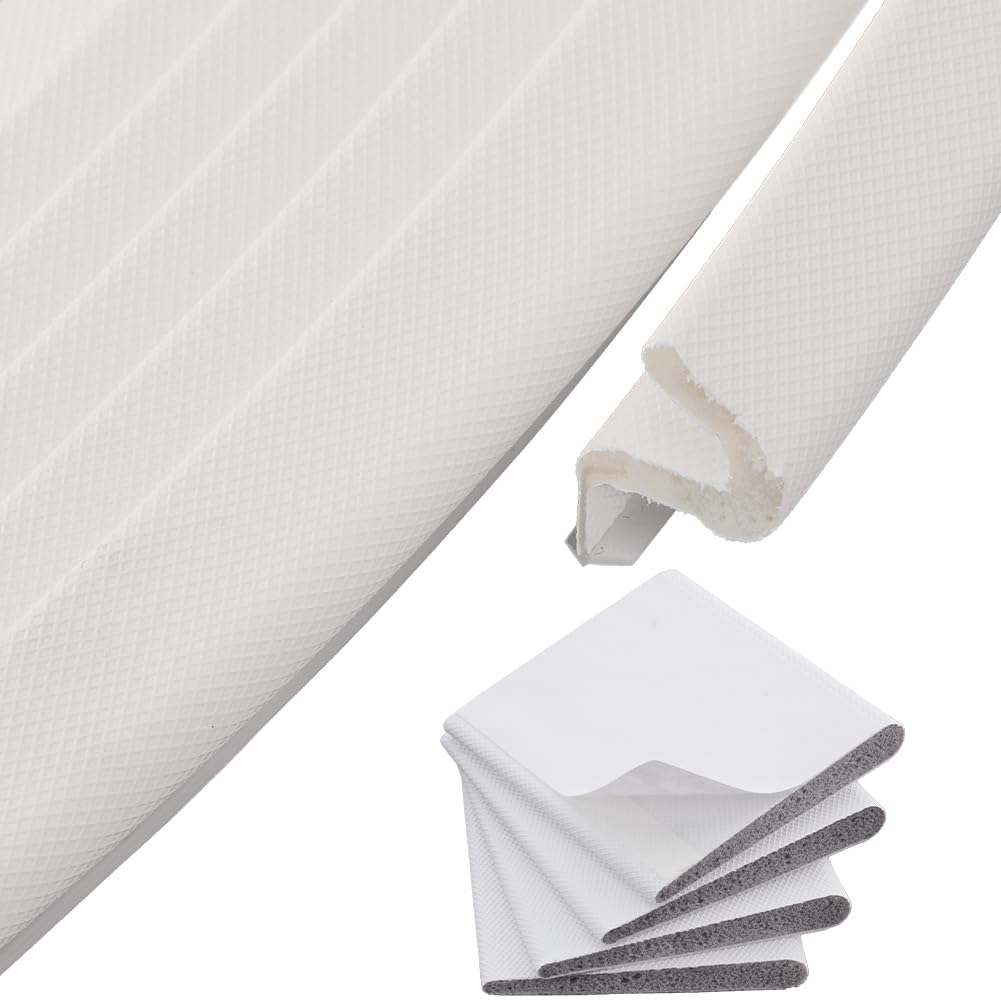 GORGECRAFT 5m x 12mm Weather Stripping Door Seal Strip Soundproof Q Foam Kerf Door Frame Weatherstrip with Slot Card Installation 4Pcs Corner Seals for Draft Stopper Windows Gaps Filler White