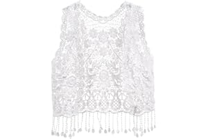 SIUULUZZ Girls Crochet Vest Cardigan with Fringe V-Neck Sleeveless Boho Vest Hollow Out Cardigan
