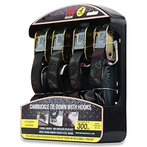 Mann-Cambuckle-Tie-Down-Straps-with-S-hooks-4-Pack-Set-1-Inch-x-10-Feet-300-Pound-Load-Capacity-900-Pound-Break-Strength-Camo