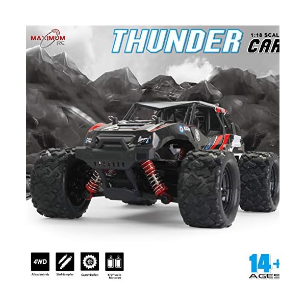 FunTomia Maximum RC Monster Truck - 4WD Thunder Car 36km/h ferngesteuertes Auto - Ersatzteile (1x Monster Truck… – Bild 4