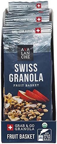 Avalanche Organic Fruit Basket Swiss Granola, 1.76 Ounce Bag (Pack of 6) Organic, Non-GMO, All Natural, Kosher, Portable Packet of Granola, Convenient Size Snack On The Go, Can Pour in Milk or Yogurt