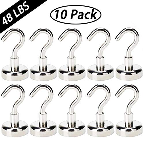 JANSANE 48LB Magnetic Hooks Heavy Duty for Cruise Cabins Refrigerator Locker Classroom Dia. 25mm Strong Magnet Hooks Hangers for Hanging BBQ Grill Tools Keys 10 Pack