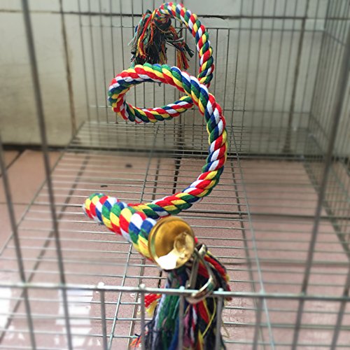 Pet Supplies Birdcage Stand Parrot Cotton Rope Bird Bungee Cage Toy With Bell Bite,Climb,Chew,Swing For Birds,Parrots,Macaw,Parakeets Colorful (S)