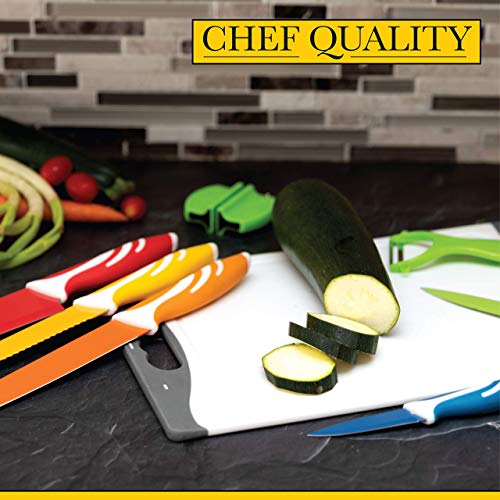 Homeries Kitchen Knife Set (5 Piece) with Cutting Board, Peeler, Blade