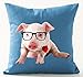 Funny Lovely Animal Abstract Adorable Pig Wearing Glasse Biting Red Rose Blue Background Cotton Linen Throw Pillow Case Personalized Cushion Cover NEW Home Office Indoor Decorative Square 18X18 Inches